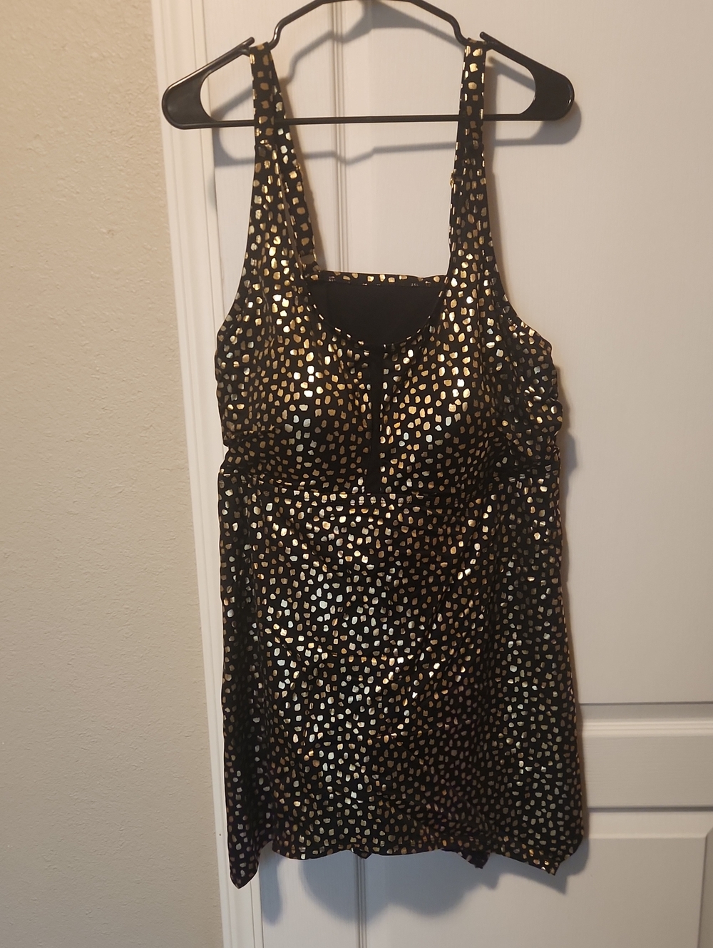 Black 22  Swim Dress with Gold Metallic Spot Print